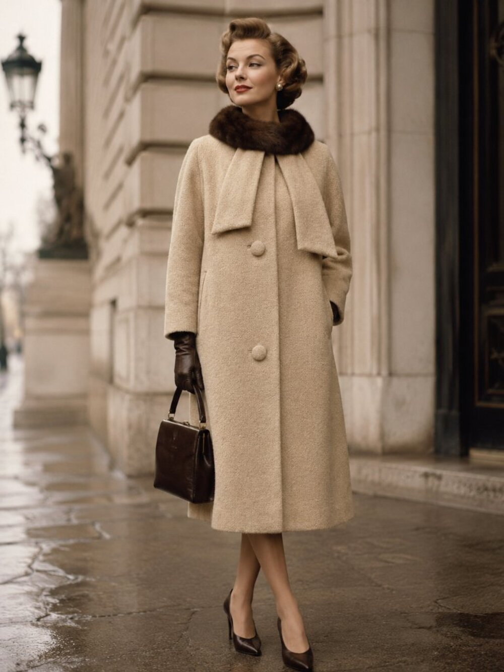 Vintage 1960s Lilli Ann Paris San Francisco Wool Swing Coat with Fur Collar - Picture 10 of 16